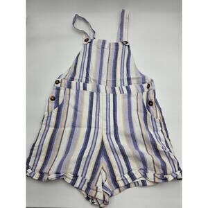 Hollister Women's S Purple and White Linen Overall Cuffed Shorts